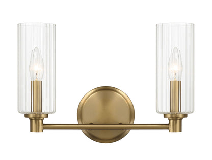 Regal - Double Light Vanity With Clear Ribbed Satin - Antique Brass / Clear Ashcroft Furniture