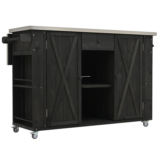 Outdoor Kitchen Island With Stainless Steel Top, Ample Storage Space, Towel And Spice Racks And A Bottle Opener Hearth and Haven