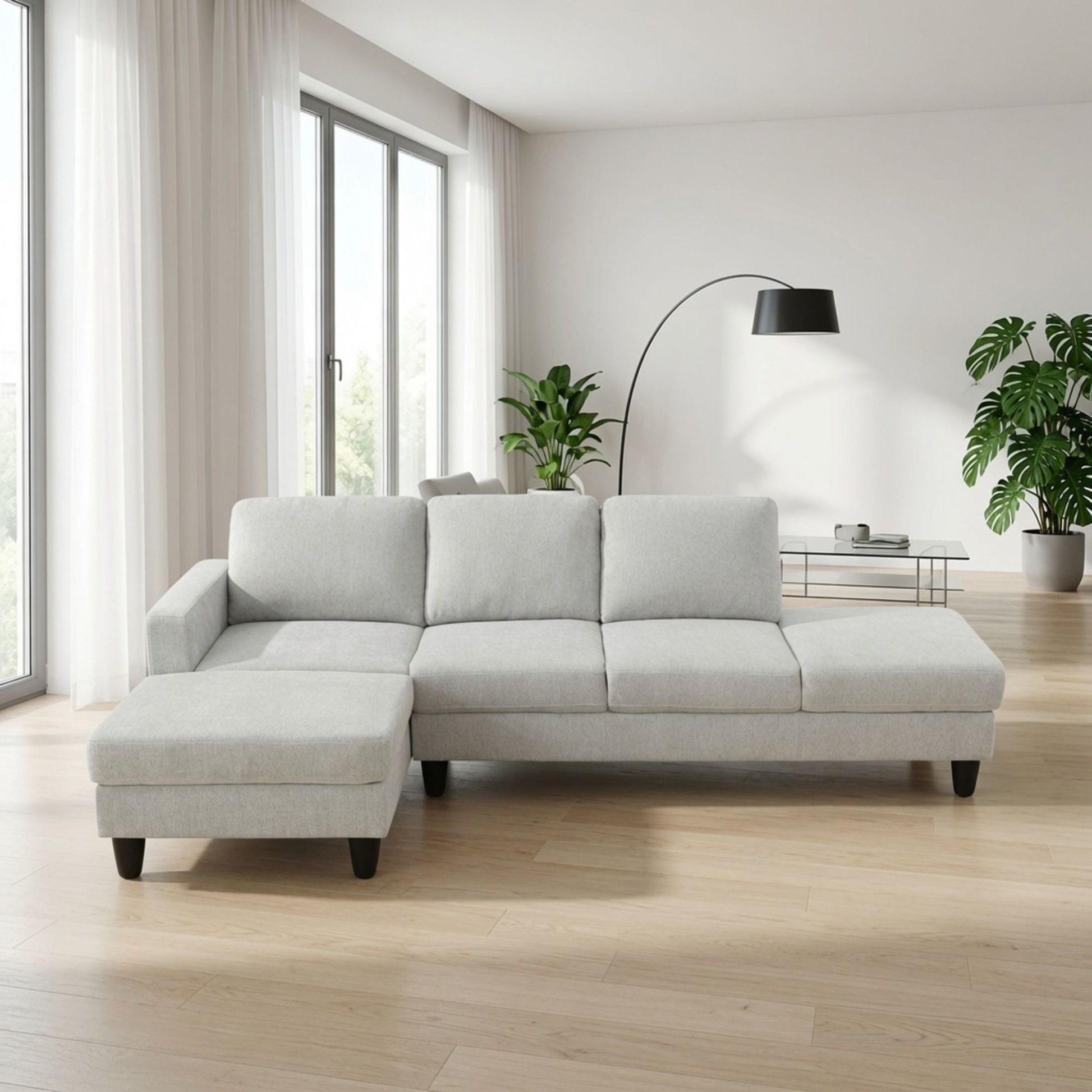 2 Piece L - Shaped Left Chaise Sectional Sofa With Ottoman, Living Room Furniture - White / Gray Home Essentials