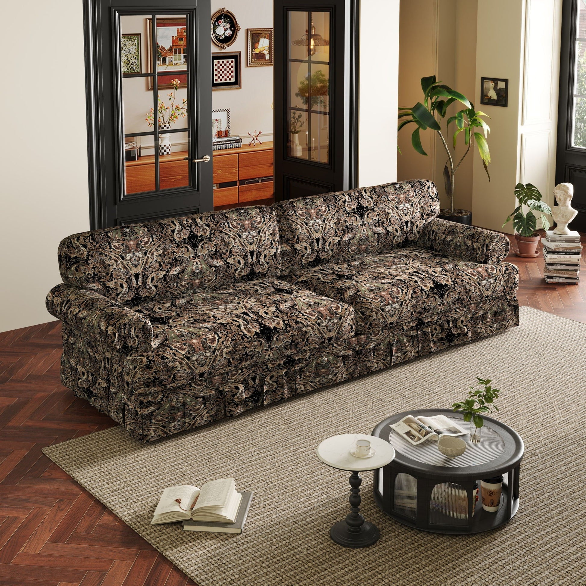 Luxuriously Comfortable Cloud Couch With Elegant Rolled Arms & Pleated Skirt Design Home Essentials