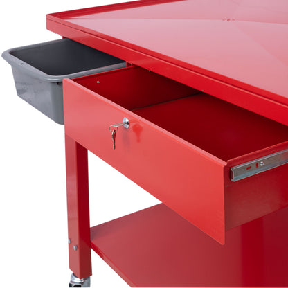 Transmission Teardown Work Station 1 / 2 Ton Capacity Sloping Drain Table Locking Drawer Removable Drain Basin Full-Width Lower Shelf Four 4" Caster Wheels Daily Nest