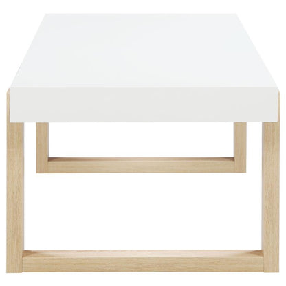 Pala - Rectangular Coffee Table - White High Gloss And Natural