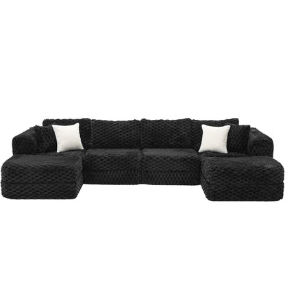 Modular Sectional Sofa, Boneless Couch With 2 Movable Ottomans Hearth and Haven