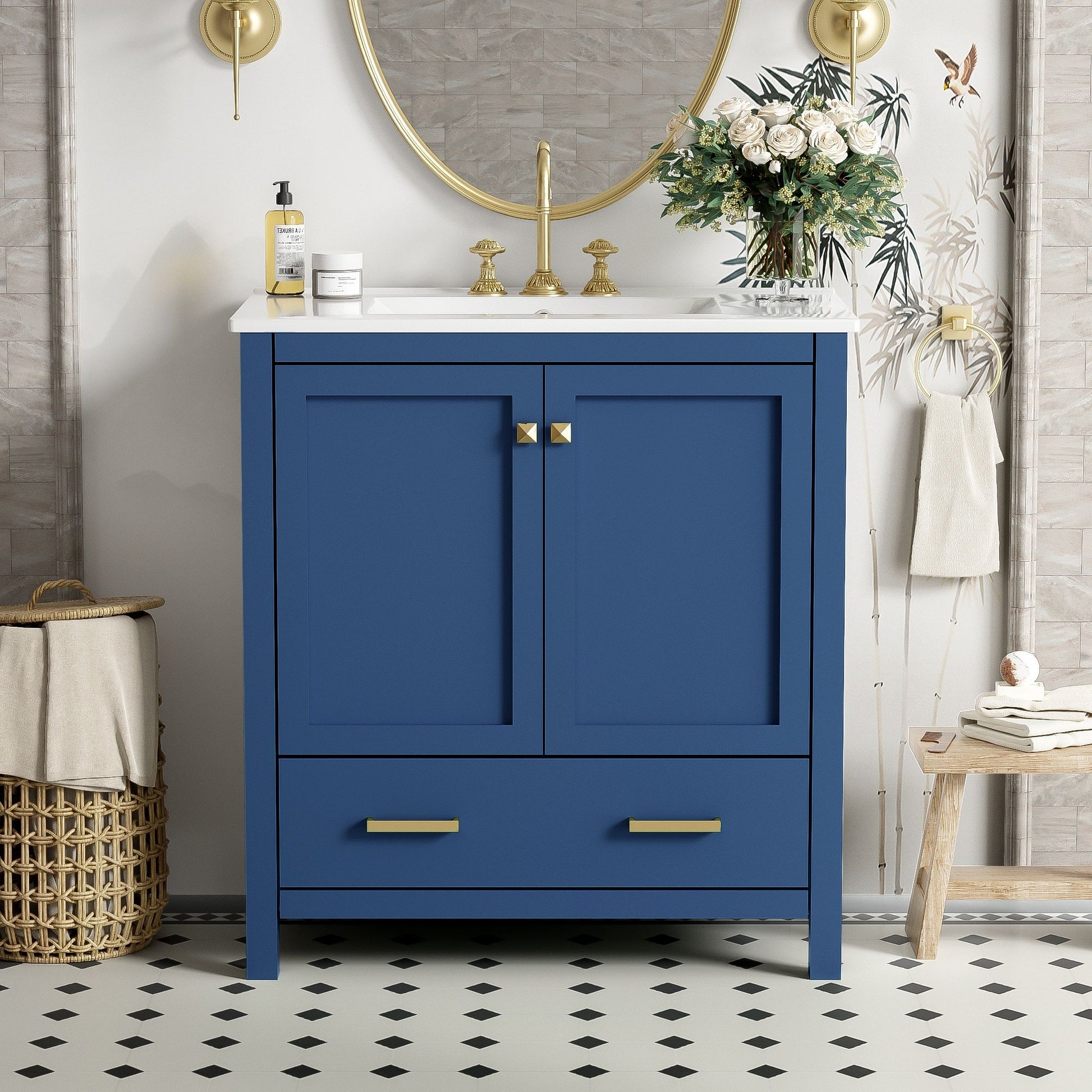 Bathroom Vanity With Single Sink, Combo Cabinet Undermount Sink, Bathroom Storage Cabinet With Two Doors And A Drawer, Soft Closing, Multifunctional Storage, Solid Wood Frame Hearth and Haven
