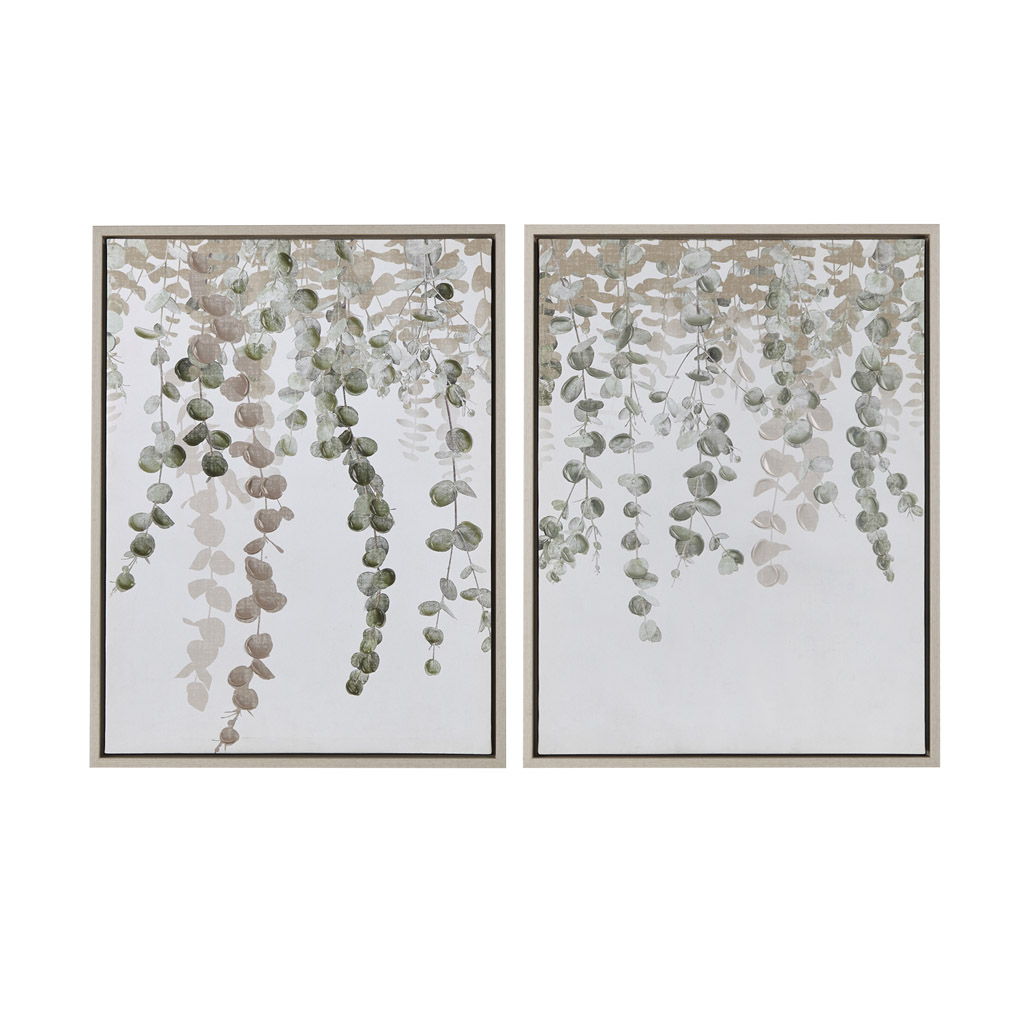 Botanical Waterfall - Eucalyptus 2 Piece Framed Canvas Wall Decor Set - Green