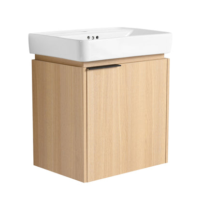 Wall Mounted Bathroom Vanity With Ceramic Sink And Storage Cabinet Home Essentials