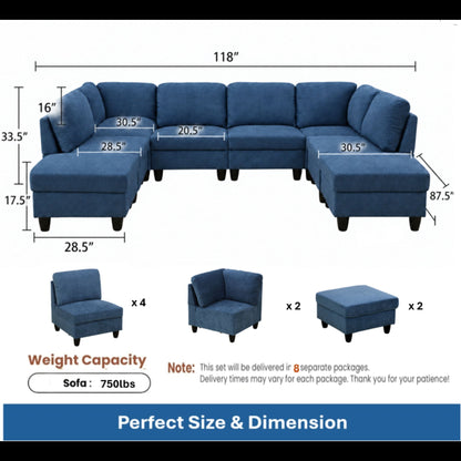 8 Piece Modular U - Shape Sectional Sofa Home Essentials