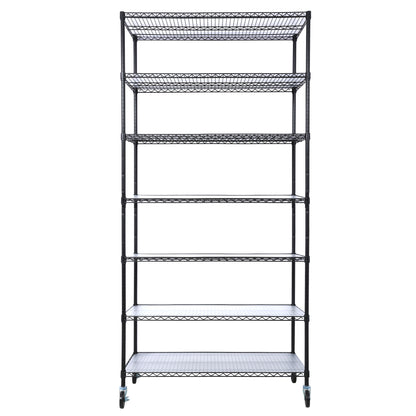 7 Tier Metal Shelf Wire Shelving Unit, 2450Lbs Heavy Duty Adjustable Storage Rack With Wheels & Shelf Liners For Closet Kitchen Garage Basement Commercial Shelving