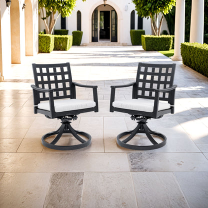 Modern Classic Outdoor Dining Swivel Rockers With Sunbrella Cushion, Lattice Design, Weather Resistant Frame (Set of 2) - Ember Black Life Outside
