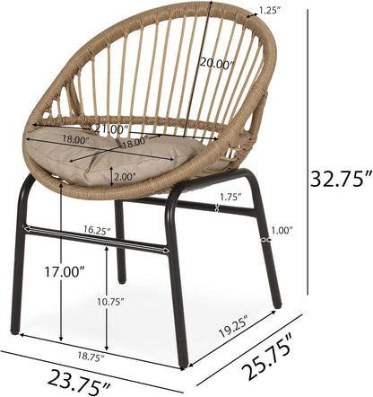 Outdoor Accent Chair With Curved Back And Basket Frame, (Set of 2) - Light Brown / Beige Noble House