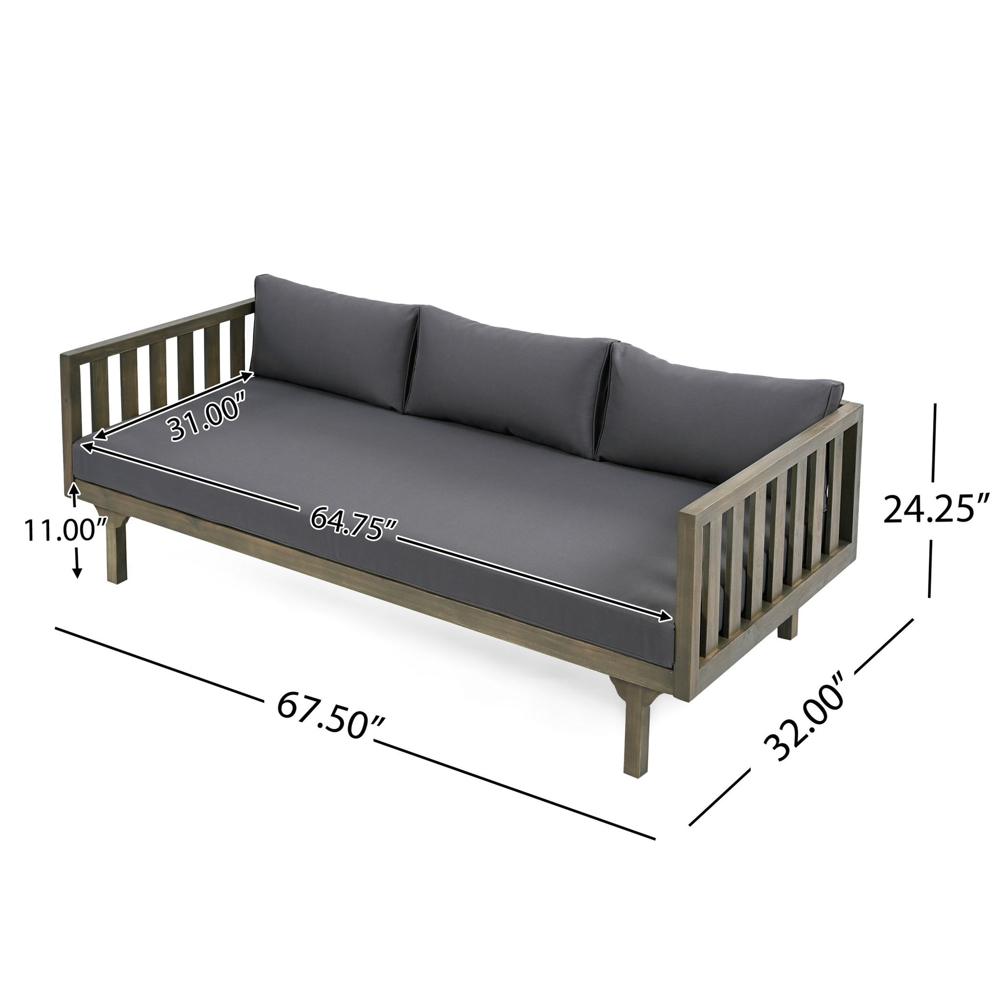 Claremont - 3 Seater Daybed Teak Acacia Wood Water Resistant Cushions Noble House