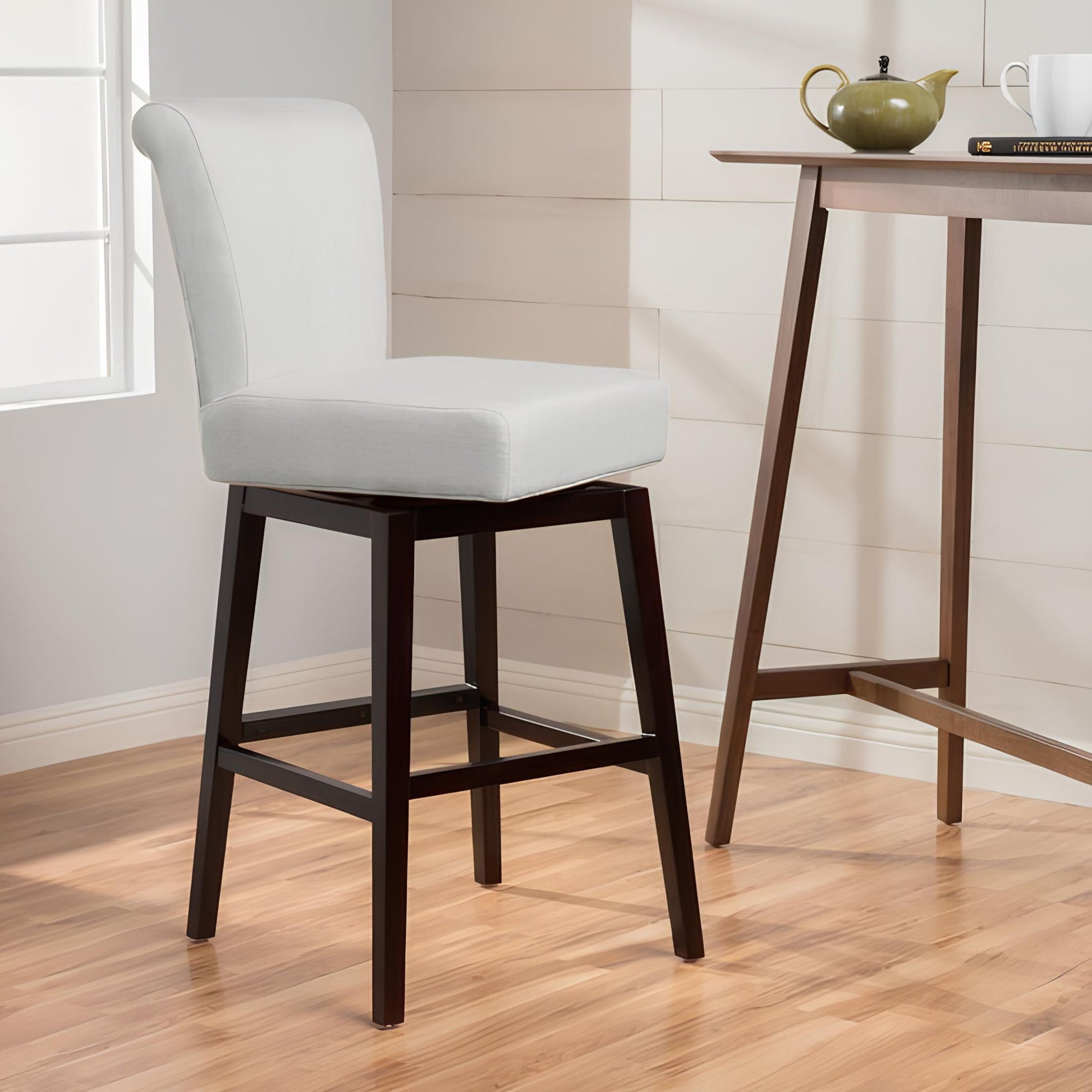 Quicksilvered - Upholstered Swivel Counter Stool With Wood Legs - Beige Noble House