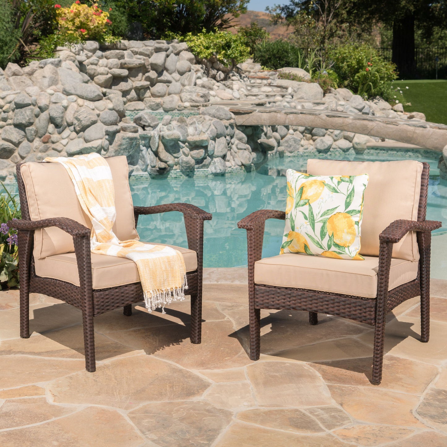 Honolulu - Club Chair (Set of 2) With Weather Resistant Wicker And Cushions - Brown / Tan Noble House
