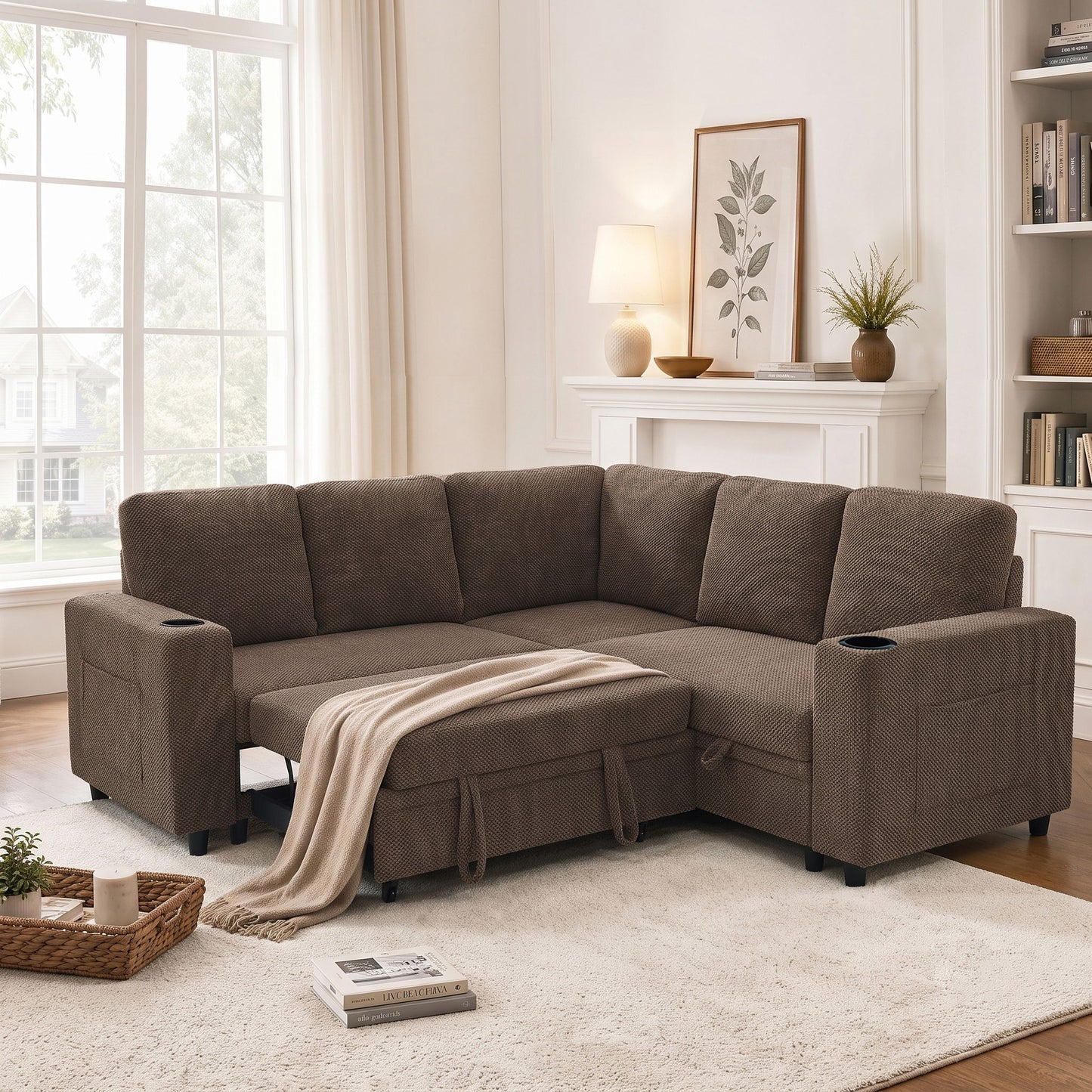 Upholstered L - Shape Sectional Sofa Bed With Pull Out Sleeper And Storage Home Essentials
