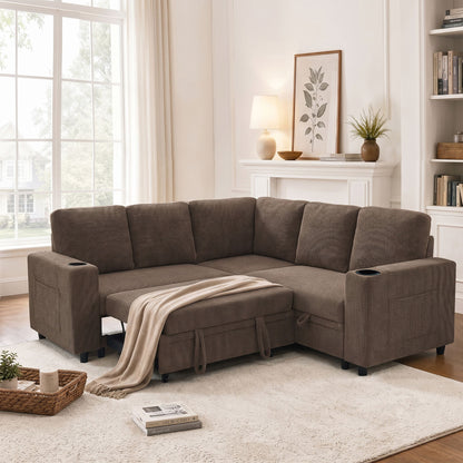 Upholstered L - Shape Sectional Sofa Bed With Pull Out Sleeper And Storage Home Essentials