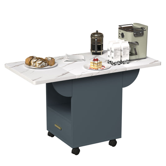 Versatile Wood Folding Dining Table With Wheels, Storage Rack & Drawer, Space Saving Design - White Home Essentials