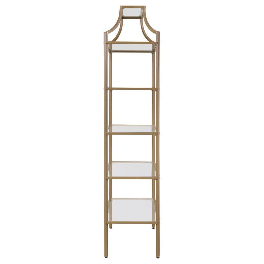 Serena - 5-Shelf Glass Bookshelf - Gold CoasterEssence