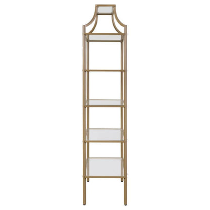 Serena - 5-Shelf Glass Bookshelf - Gold CoasterEssence