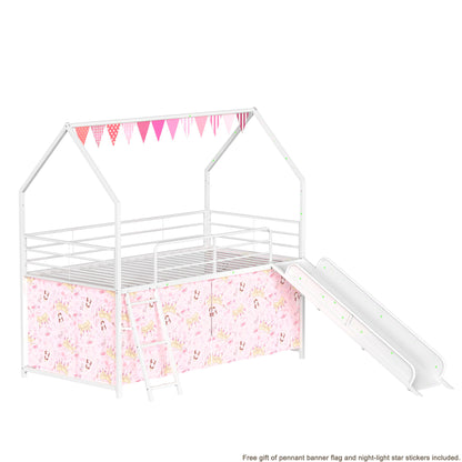 Jack - House Loft Bed With Slide And Curtain Set House & Home Furniture