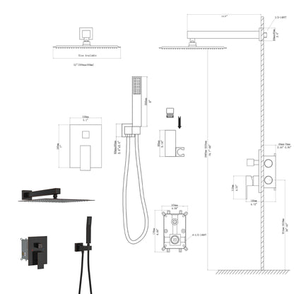Dual Shower Head System With 12" Wall Mounted Square Rain Shower And Rough In Valve Daily Nest