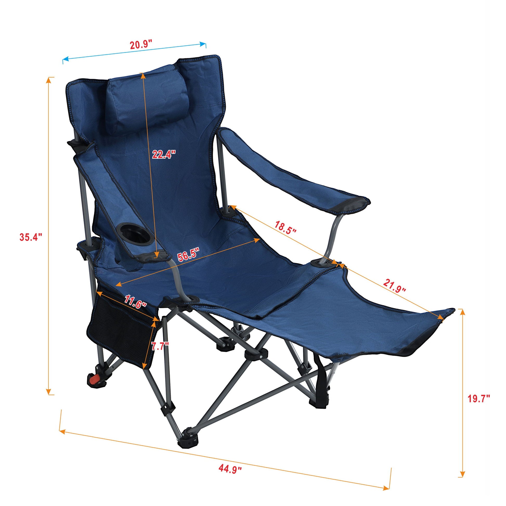 Outdoor Camping Chairs Folding Portable Adjustable Reclining Chair With Side Pockets & Cup Holder - Dark Blue Home Essentials
