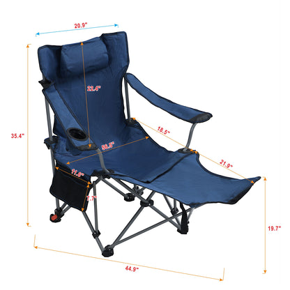 Outdoor Camping Chairs Folding Portable Adjustable Reclining Chair With Side Pockets & Cup Holder - Dark Blue Home Essentials