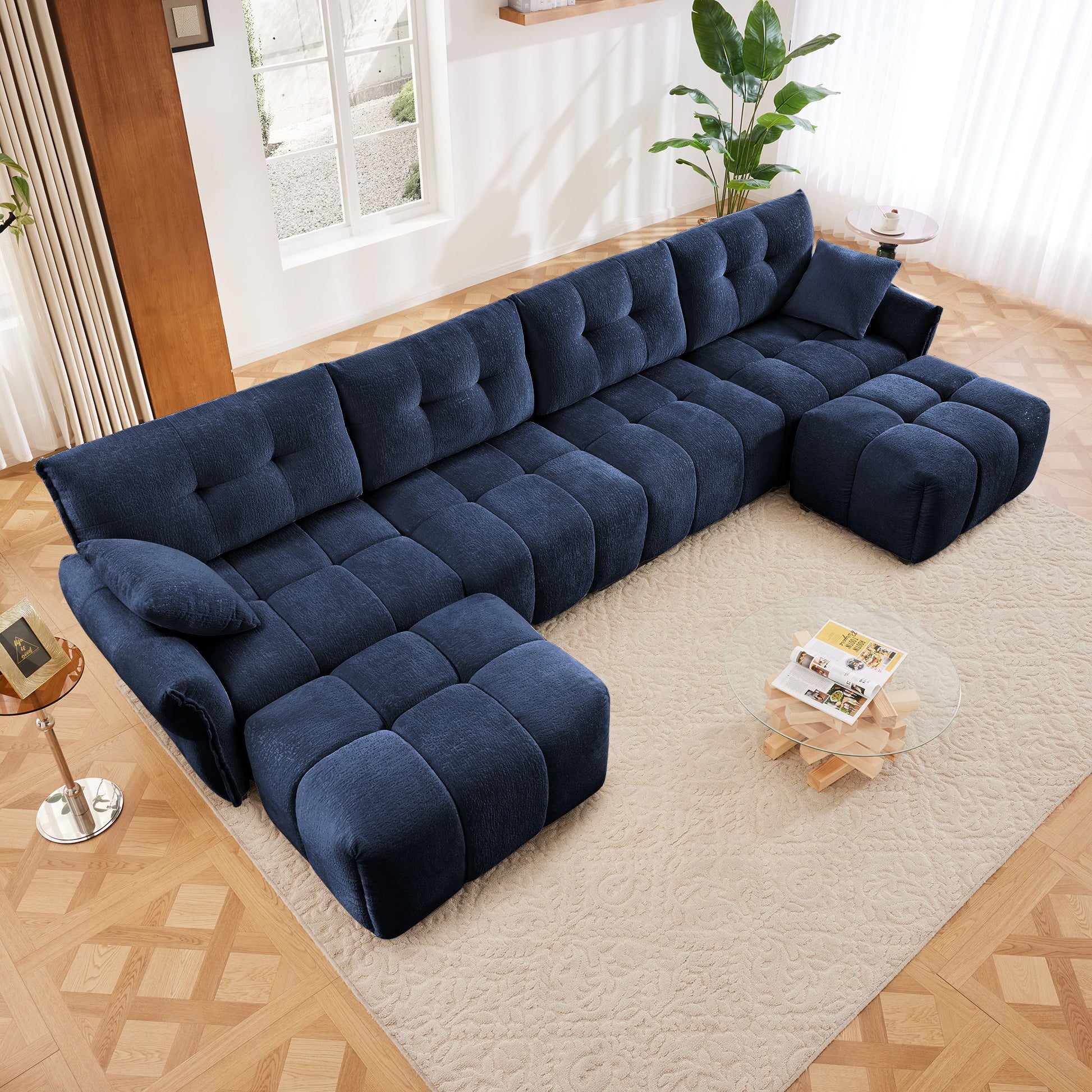 Sofa Set With Ottoman And Pillows, Textured, High Resilience Cushions Home Essentials