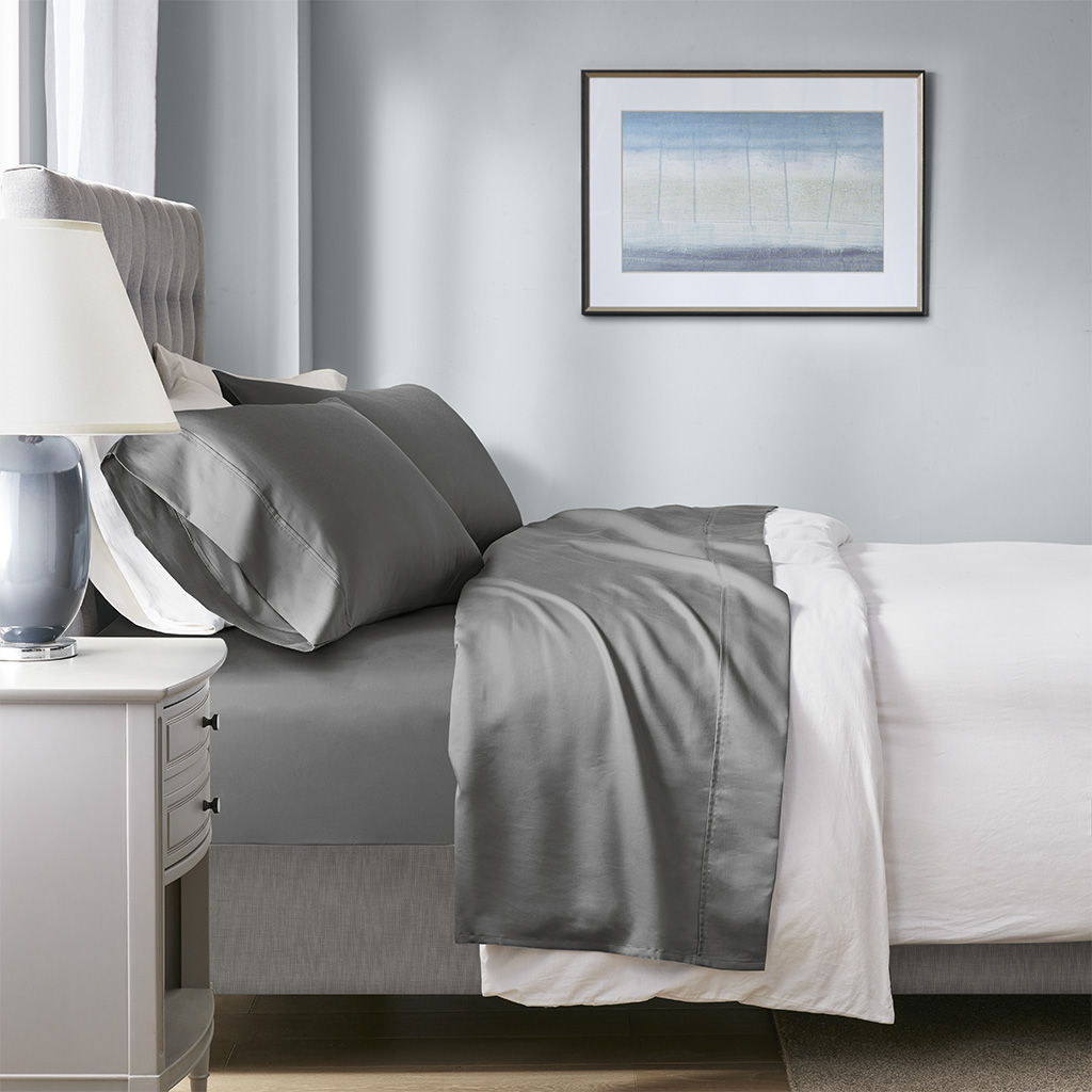 1000 Thread Count - HeiQ Smart Temperature Cotton Blend 4 Piece Queen Sheet Set - Charcoal Beautyrest