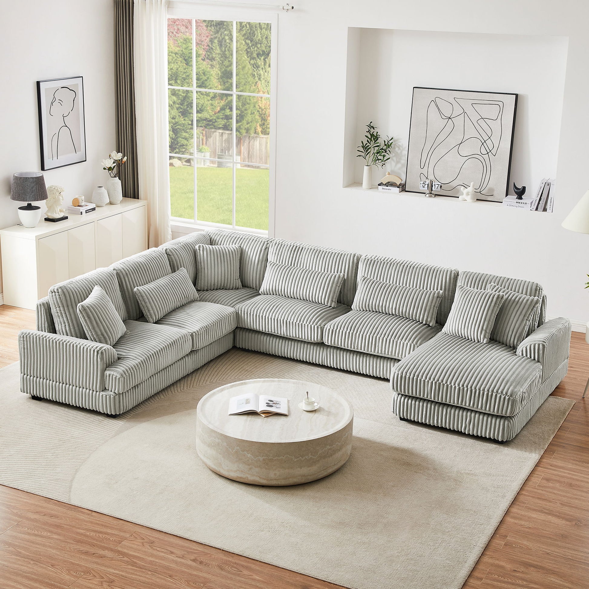 U - Shaped Sectional Sofa With Chaise Lounge, Oversized Living Room Sofa - Gray Hearth and Haven