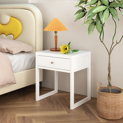 Nightstand With Drawer, Minimalist Bedside Table, Compact End Table For Bedroom - White Home Essentials