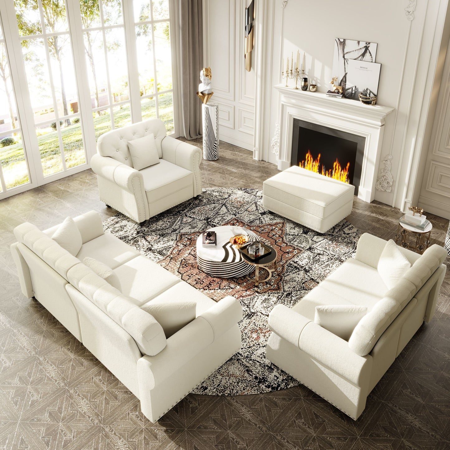 Upholstered Sofa Set With Nailhead Trim And Rolled Armrests, Includes Pillows Home Essentials