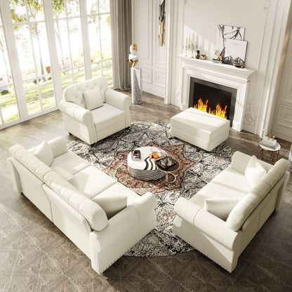 Upholstered Sofa Set With Nailhead Trim And Rolled Armrests, Includes Pillows Home Essentials