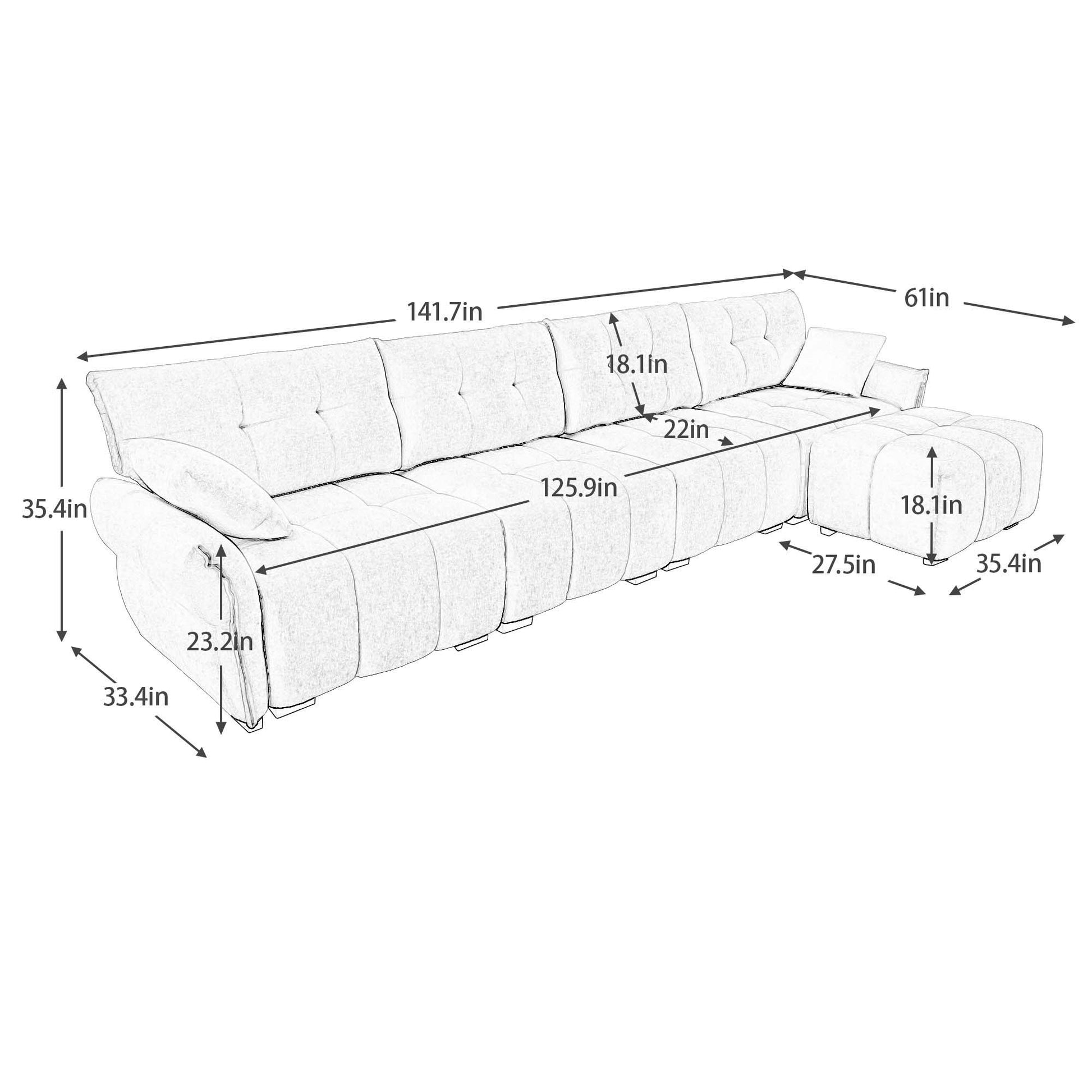 Sofa Set With Ottoman And Pillows, Textured, High Resilience Cushions Home Essentials
