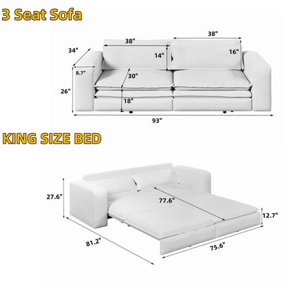 King Size Sleeper Pull Out Sofa Bed, 3 In 1 Convertible Chaise Lounge With 2 Pillows For Living Room - Camel Home Essentials