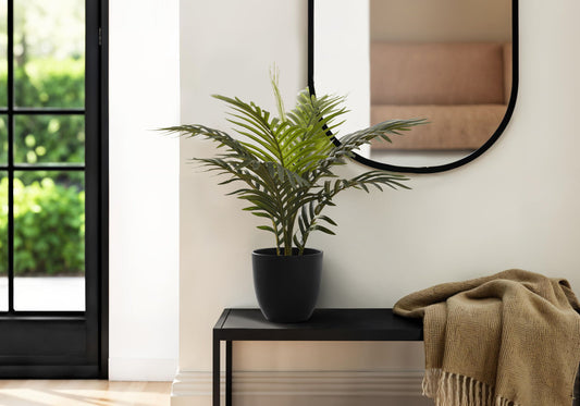 20" Tall, Artificial Plant, Palm, Indoor, Faux, Fake, Table, Greenery, Potted, Real Touch, Decorative - Green / Black 8th Street