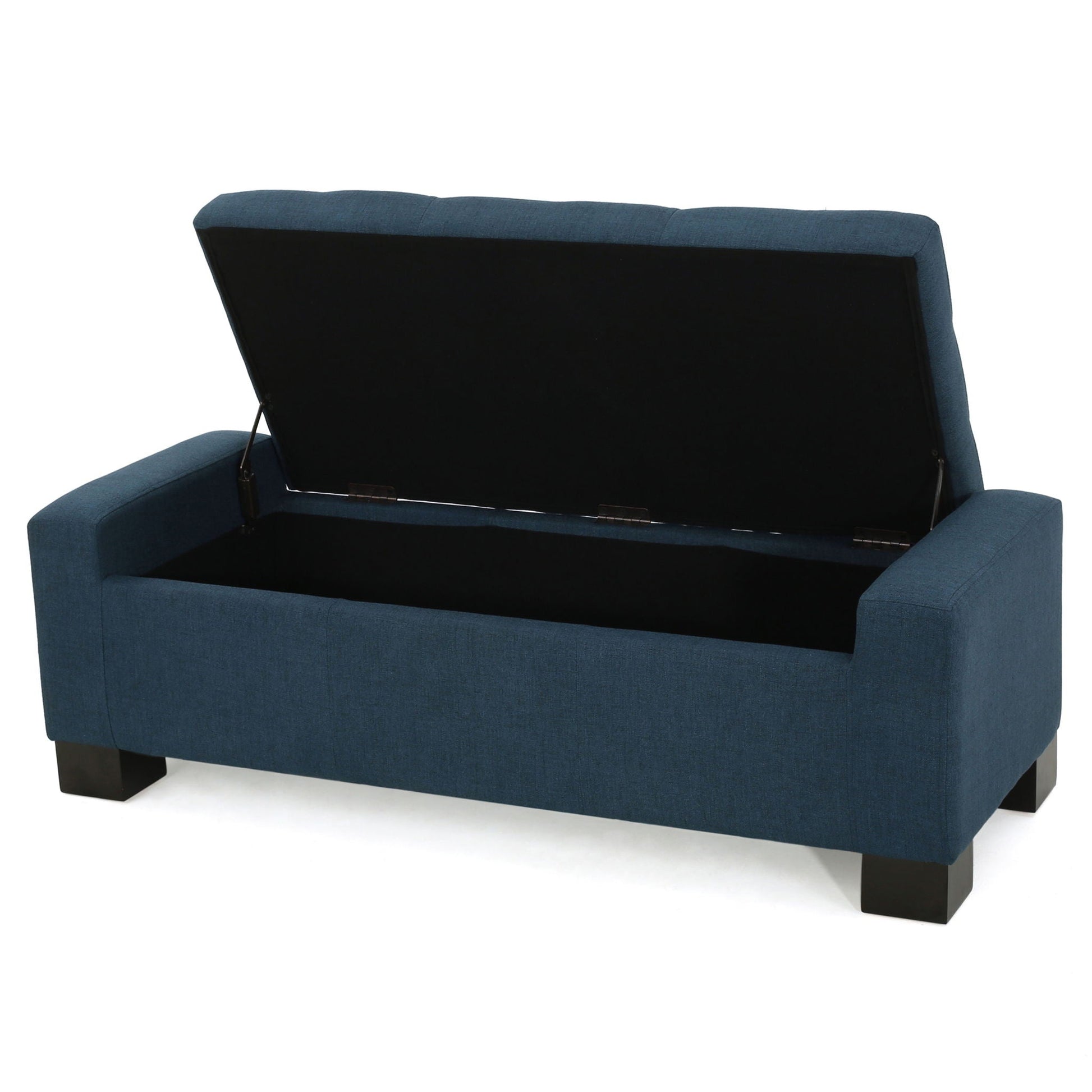 Empower - Button Tufted Waffle Upholstered Storage Ottoman With Wood Legs - Navy Blue Noble House