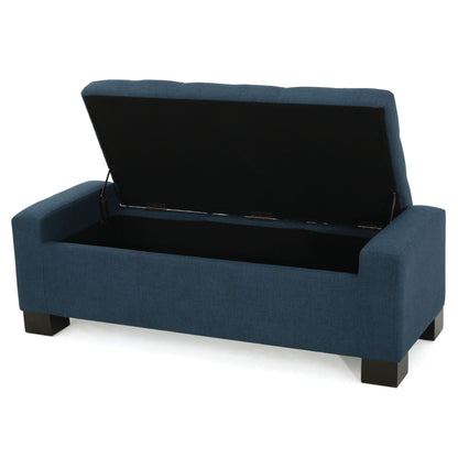 Empower - Button Tufted Waffle Upholstered Storage Ottoman With Wood Legs - Navy Blue Noble House