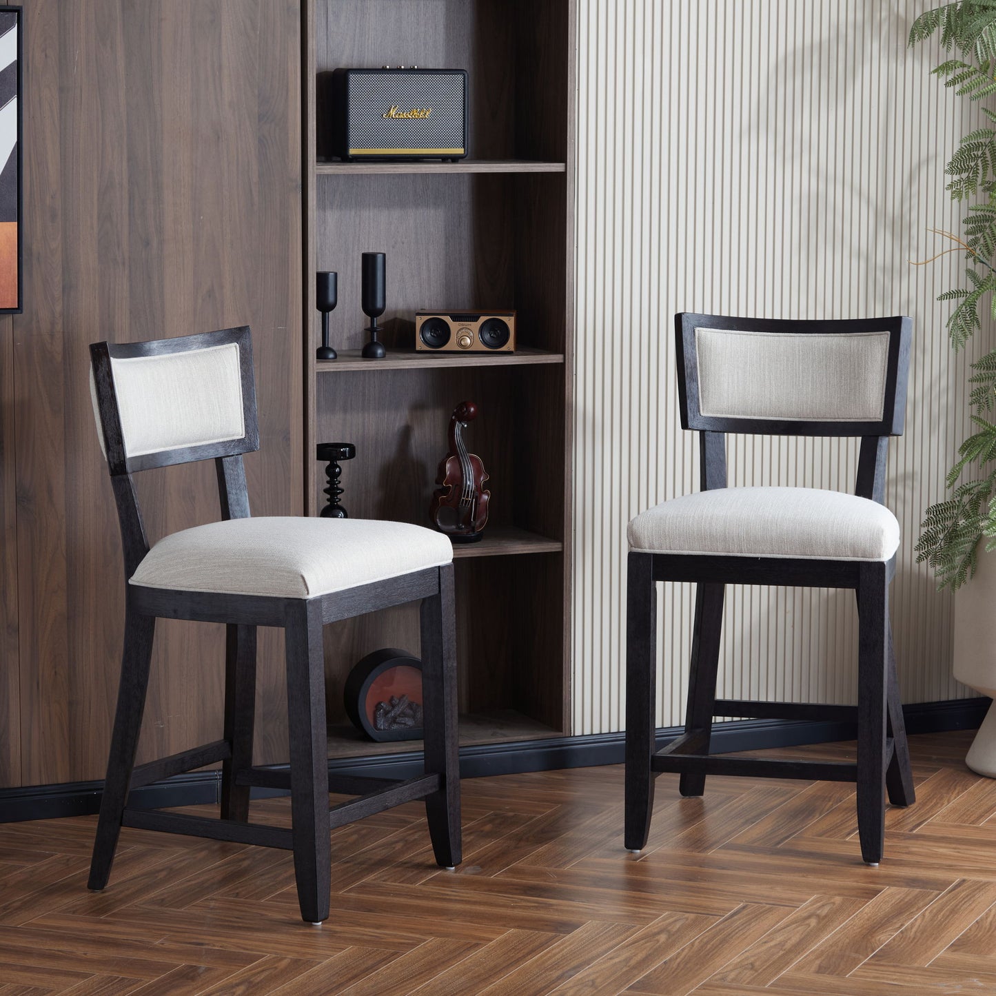 Upholstered Counter Height Bar Stools With Comfy Back (Set of 2) Noble House