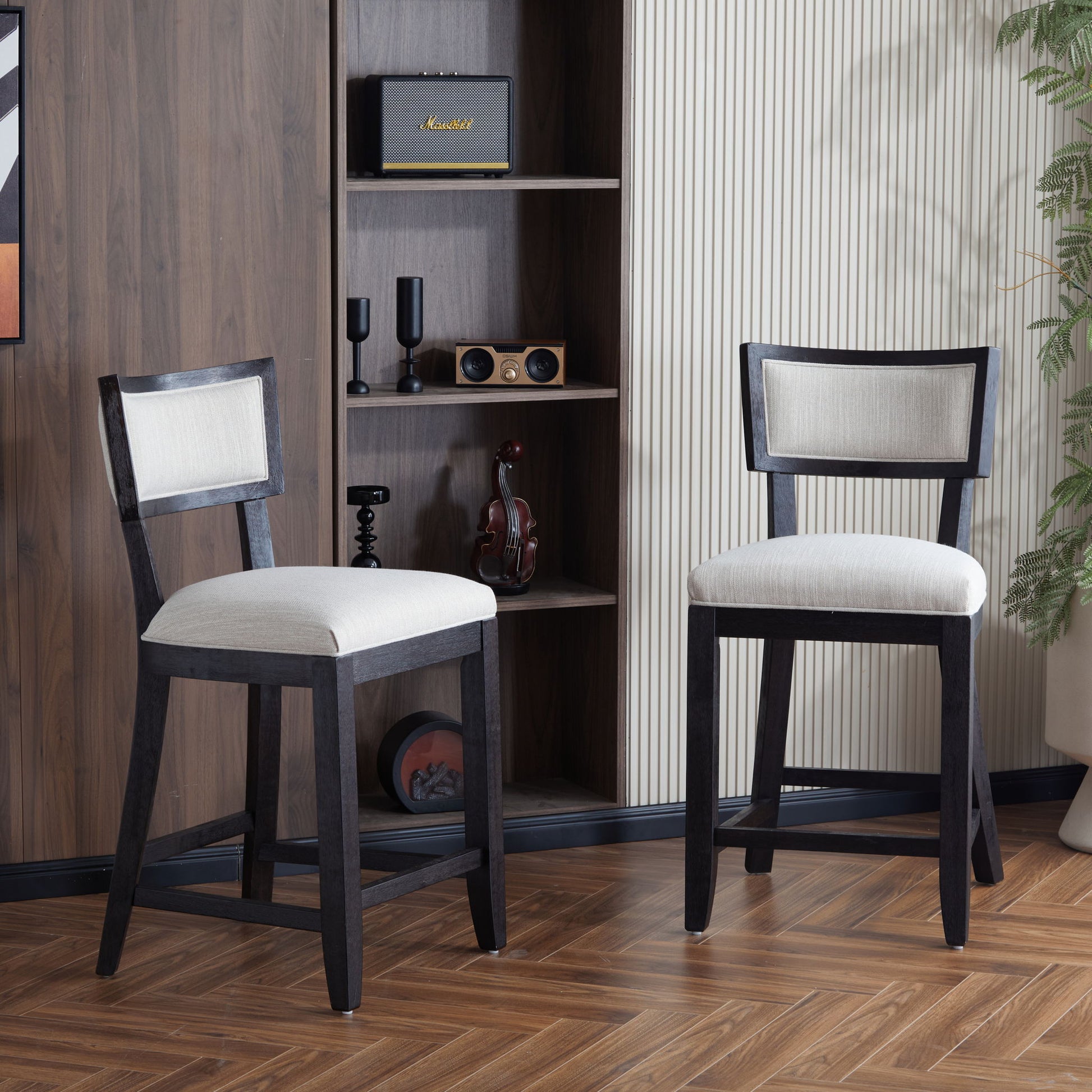 Upholstered Counter Height Bar Stools With Comfy Back (Set of 2) Noble House