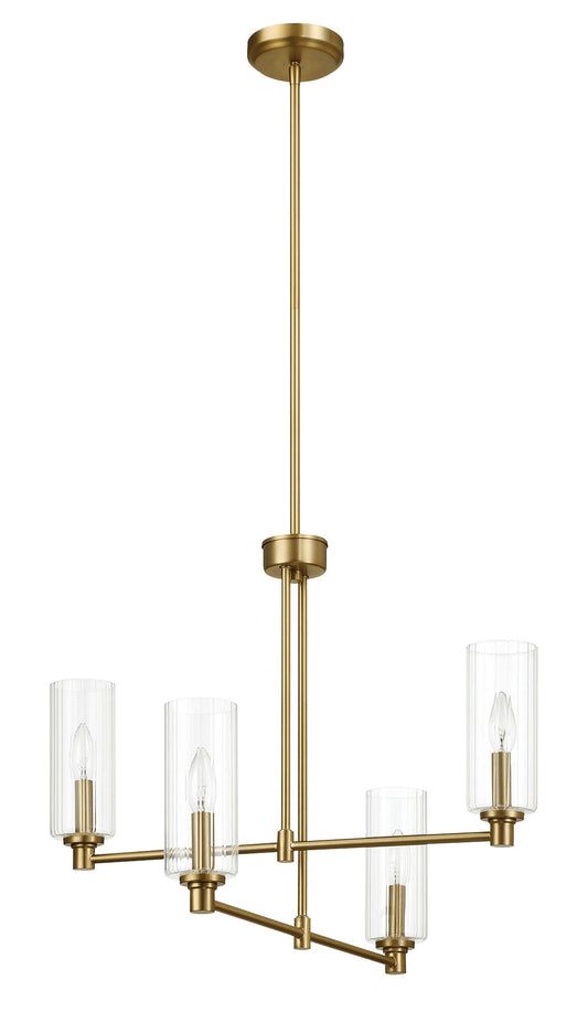 Enigma - 4 Lights Chandelier With Clear Ribbed Satin - Antique Brass / Clear / Gold Ashcroft Furniture