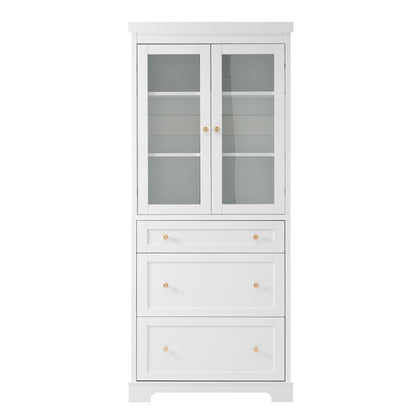 Freestanding Tall Bathroom Cabinet With Adjustable Shelves, Drawers, Soft Close Glass Doors Hearth and Haven
