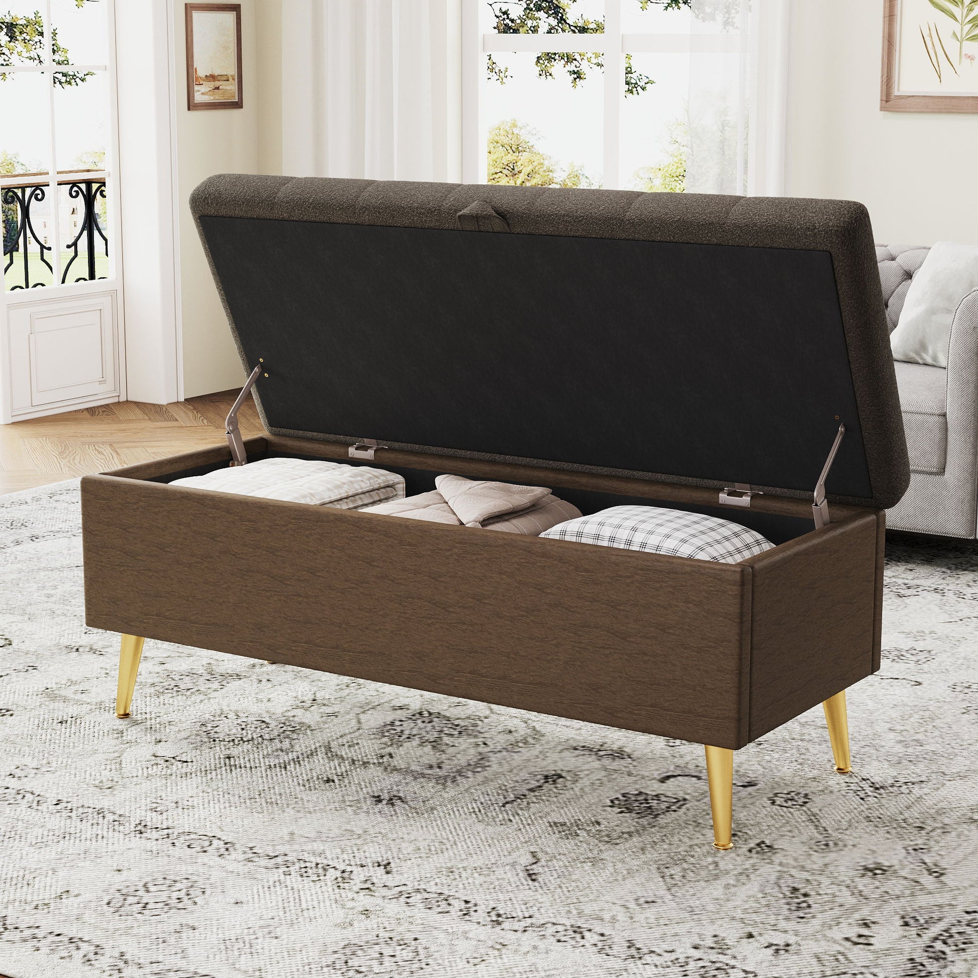 Modern Tufted Storage Ottoman Bench With Metal Legs Hearth and Haven
