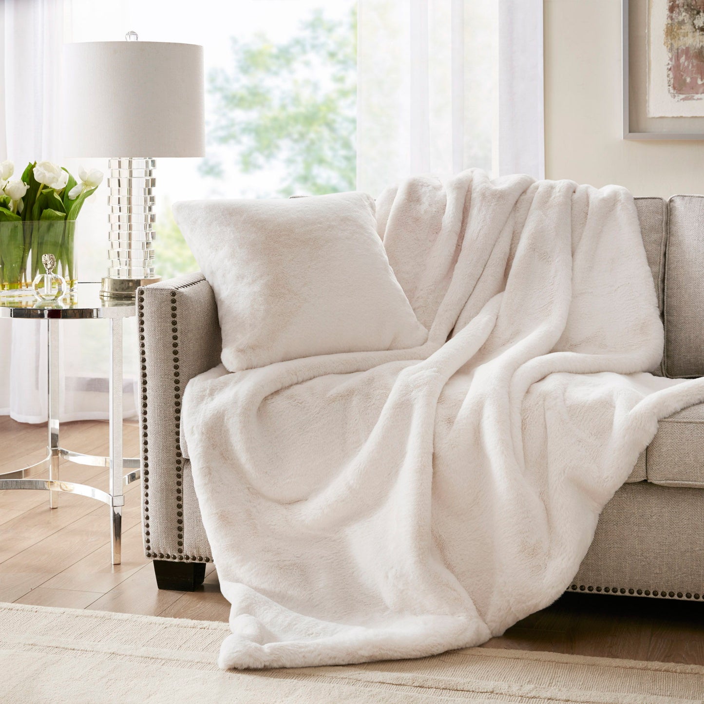 Sable - Solid Faux Fur Throw - Ivory