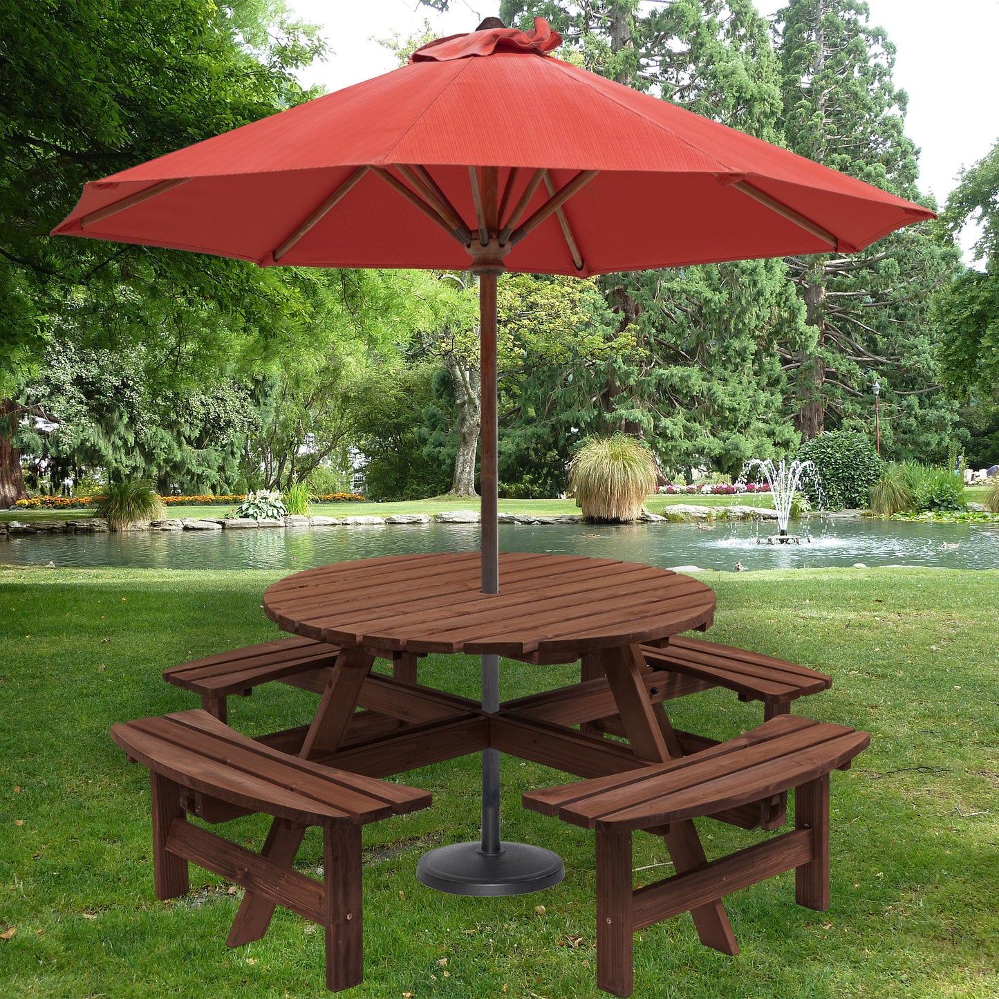 8 Person Wooden Picnic Table, Outdoor Camping Dining Table With Seat, Garden, Diy With 4 Built-In Benches, 2220Lb Capacity Home Essentials