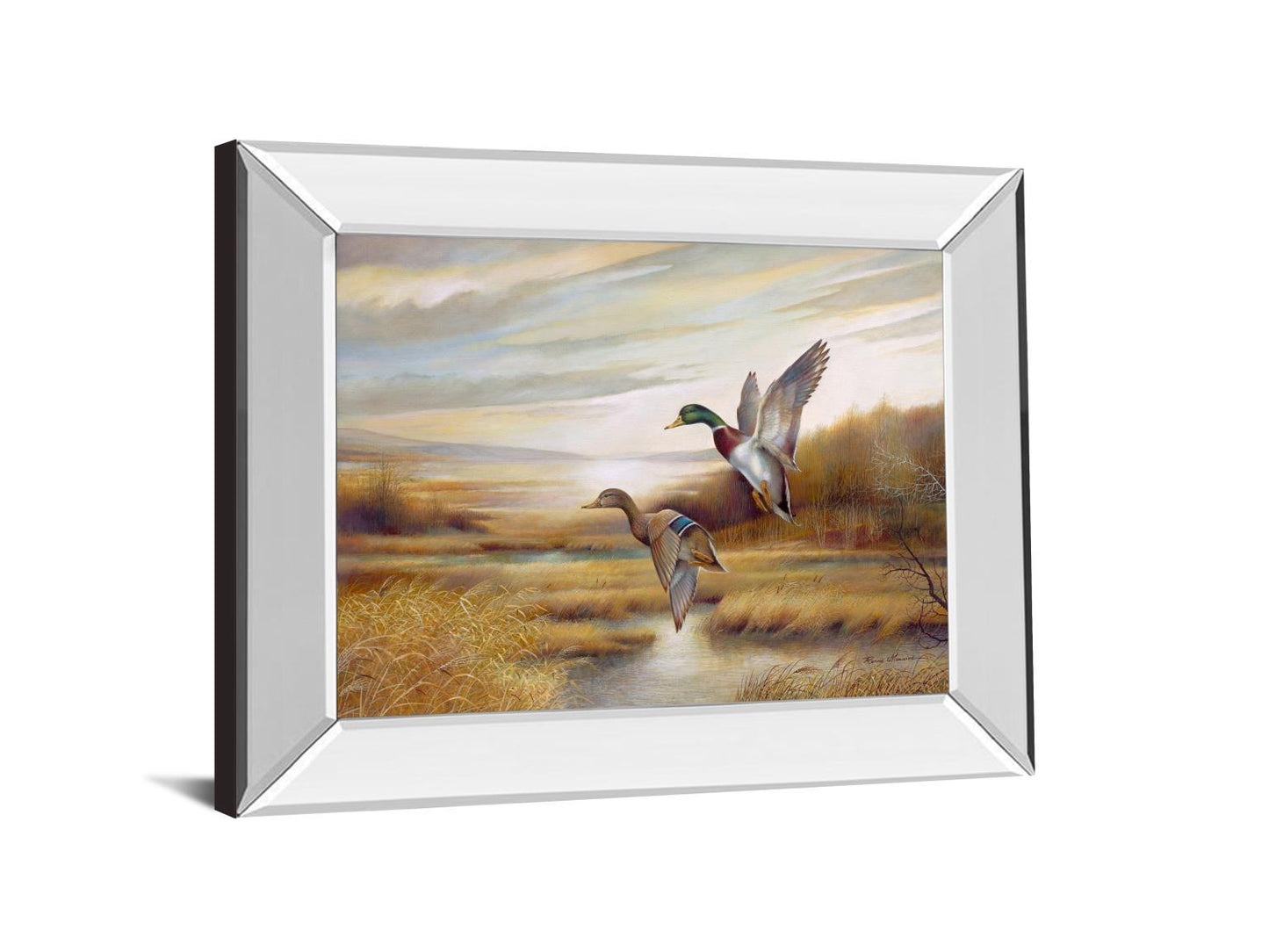 Mallards - Mirror Framed Print Wall Art - Light Brown