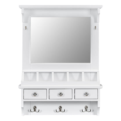 Floating Makeup Vanity With Big Mirror, Wall Mounted Storage Vanity With Drawers, Pockets & Hooks, Space Saving Decorative Home Organizer - White Daily Nest