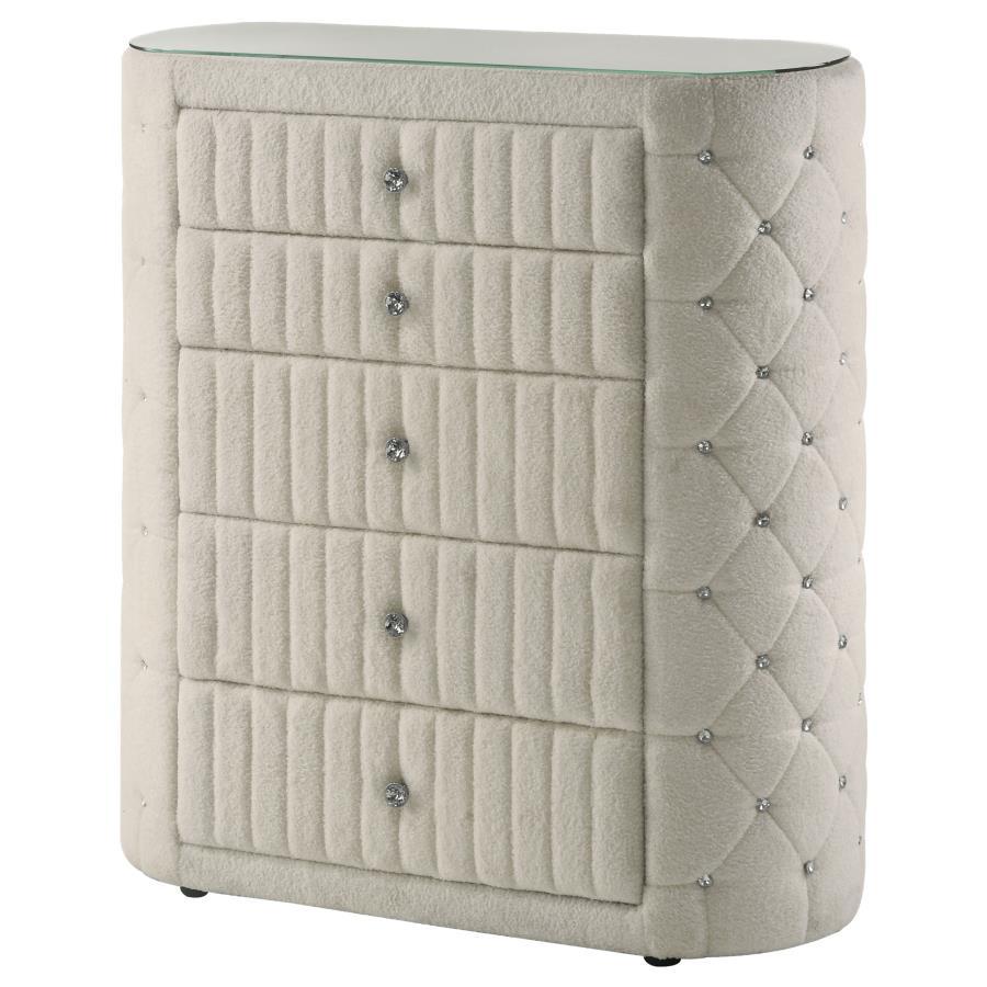 Sonya - 5-Drawer Upholstered Bedroom Chest Of Drawers - Ivory Coaster Fine Furniture