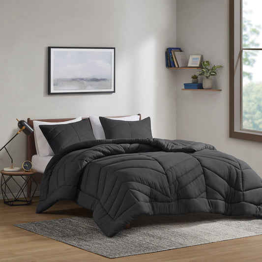 Remy - Quilted Chevron Comforter Set - Black Intelligent Design