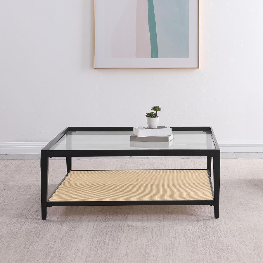 Amherst - Glass Top Metal with Cane Shelf Table Coaster Fine Furniture