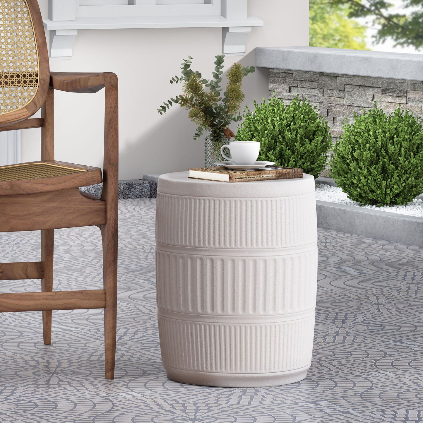 Outdoor Patio End Table - Antique White Noble House